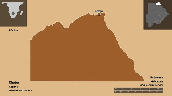 Форма Чобе Район Ботсвани Його Столиці Масштаб Відстаней Превью Етикетки — стокове фото
