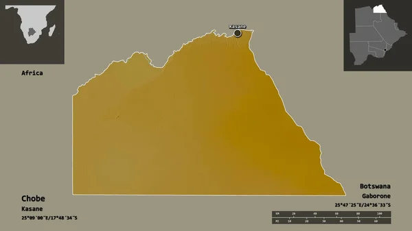 Форма Чобе Район Ботсвани Його Столиці Масштаб Відстаней Превью Етикетки — стокове фото