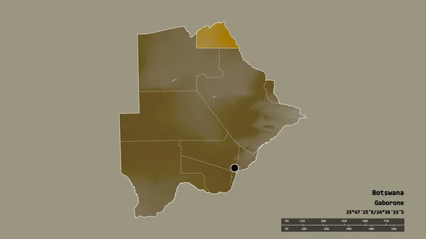 Desaturerad Form Botswana Med Dess Huvudstad Huvudsakliga Regionala Uppdelning Och — Stockfoto