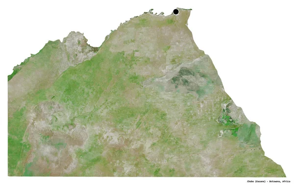 Shape Chobe District Botswana Its Capital Isolated White Background Satellite — Stock Photo, Image