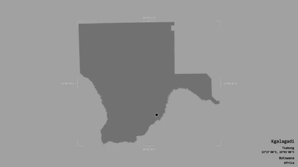 ボツワナの地方のKgalagadi地区は 洗練された境界ボックス内の強固な背景に隔離されています ラベル 標高マップ 3Dレンダリング — ストック写真