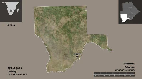 Shape Kgalagadi Distrikt Von Botswana Und Seine Hauptstadt Entfernungsskala Vorschau — Stockfoto