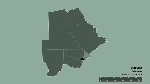 Desaturerad Form Botswana Med Dess Huvudstad Huvudsakliga Regionala Indelning Och — Stockfoto