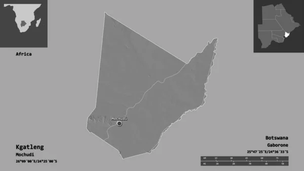 博茨瓦纳Kgatleng区的形状及其首府 距离刻度 预览和标签 Bilevel高程图 3D渲染 — 图库照片