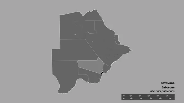 Forma Dessaturada Botsuana Com Sua Capital Principal Divisão Regional Área — Fotografia de Stock