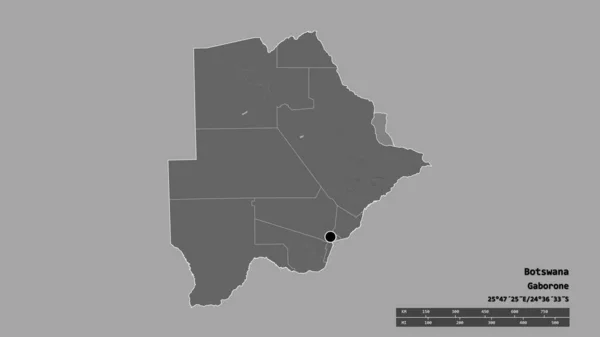 Forme Désaturée Botswana Avec Capitale Principale Division Régionale Région Séparée — Photo