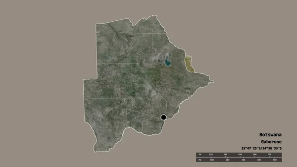 以首都 主要区域分部和分隔的东北部地区为首都的博茨瓦纳的绝望状态 卫星图像 3D渲染 — 图库照片
