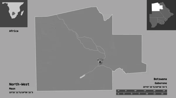 Forma Nord Vest Districtul Botswana Capitala Distanța Previzualizările Etichetele Harta — Fotografie, imagine de stoc