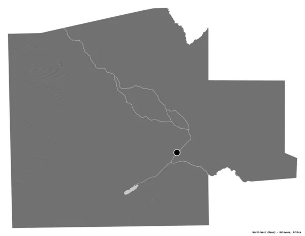 Form Nordväst Stadsdelen Botswana Med Huvudstaden Isolerad Vit Bakgrund Höjdkarta — Stockfoto
