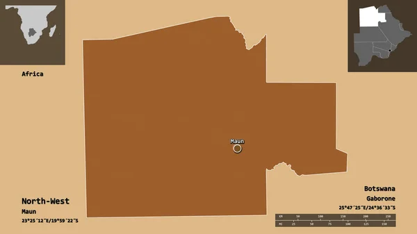 Форма Северо Запада Округа Ботсвана Столицы Шкала Расстояний Предварительные Просмотры — стоковое фото