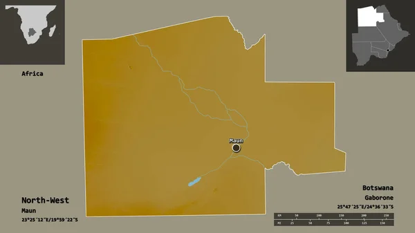 Shape North West Distrikt Von Botswana Und Seine Hauptstadt Entfernungsskala — Stockfoto