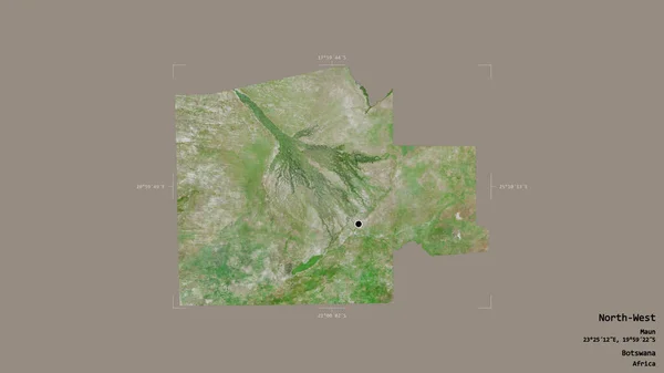 ボツワナの北西部の地域は 洗練された境界線の箱の中にしっかりとした背景に隔離されています ラベル 衛星画像 3Dレンダリング — ストック写真
