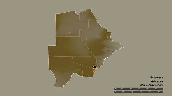 Desaturerad Form Botswana Med Dess Huvudstad Huvudsakliga Regionala Indelning Och — Stockfoto