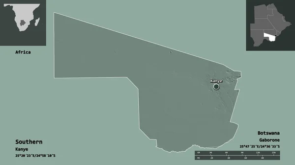 Форма Южной Ботсваны Столицы Шкала Расстояний Предварительные Просмотры Метки Цветная — стоковое фото