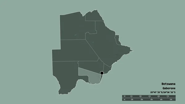 以首都 主要区域分部和分离的南部地区为首都的博茨瓦纳的经济形势严峻 彩色高程图 3D渲染 — 图库照片