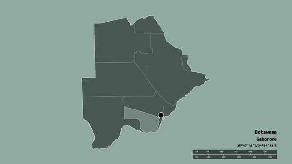 Ungesättigte Form Botswanas Mit Seiner Hauptstadt Der Wichtigsten Regionalen Teilung — Stockfoto