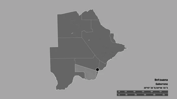 Forme Désaturée Botswana Avec Capitale Principale Division Régionale Zone Sud — Photo