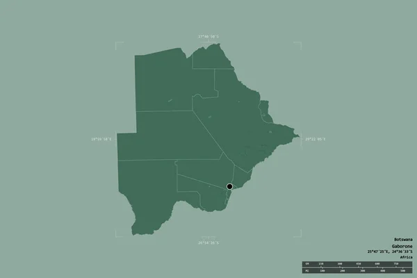 Området Botswana Isolerad Solid Bakgrund Georefererad Avgränsningsbox Huvudsaklig Regional Indelning — Stockfoto
