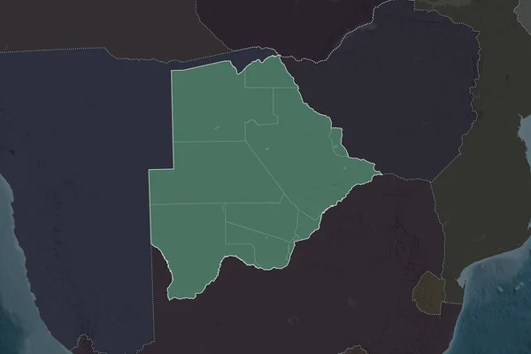 Kształt Botswany Oddzielony Desaturacją Sąsiednich Obszarów Granice Kolorowa Mapa Elewacji — Zdjęcie stockowe