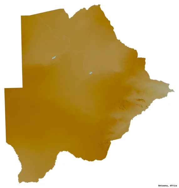 Форма Ботсваны Столицей Изолирована Белом Фоне Топографическая Карта Рельефа Рендеринг — стоковое фото