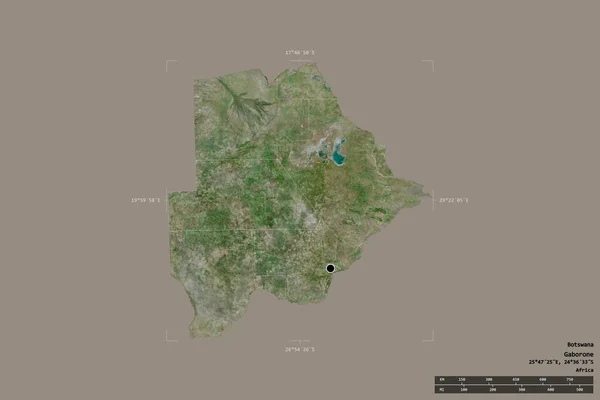 博茨瓦纳的一个区域在一个地理参照框的坚实背景上被隔离 主要区域分部 距离标度 卫星图像 3D渲染 — 图库照片