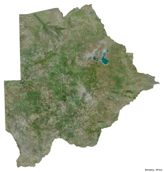 Vorm Van Botswana Met Zijn Hoofdstad Geïsoleerd Witte Achtergrond Satellietbeelden — Stockfoto