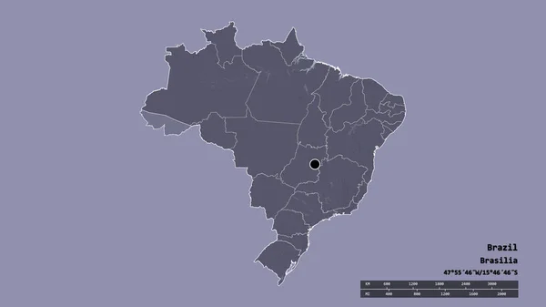 主要な地域部門と分離されたエーカー地域とブラジルの荒廃した形 ラベル 色の標高マップ 3Dレンダリング — ストック写真
