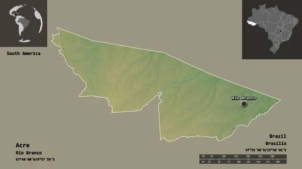 Forma Acre Estado Brasil Sua Capital Escala Distância Previews Rótulos — Fotografia de Stock