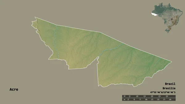 Acre Alakja Brazília Állam Tőkéjét Szilárd Háttérrel Elszigetelve Távolsági Skála — Stock Fotó