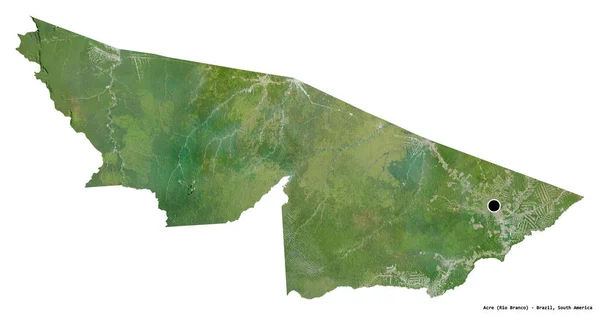 Shape Acre State Brazil Its Capital Isolated White Background Satellite — Stock Photo, Image