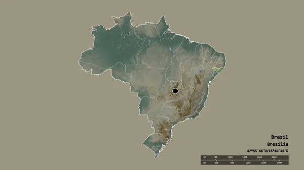 Forma Dessaturada Brasil Com Sua Capital Principal Divisão Regional Área — Fotografia de Stock