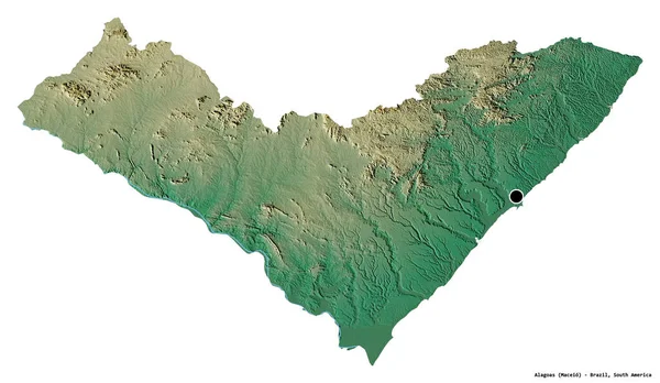 Shape Alagoas State Brazil Its Capital Isolated White Background Topographic — Stock Photo, Image