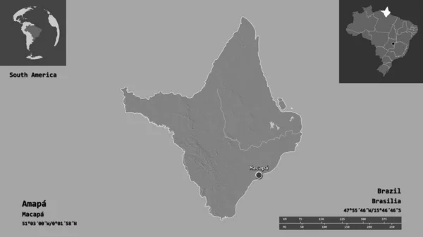 Form Amapa Delstaten Brasilien Och Dess Huvudstad Avståndsskala Förhandsvisningar Och — Stockfoto