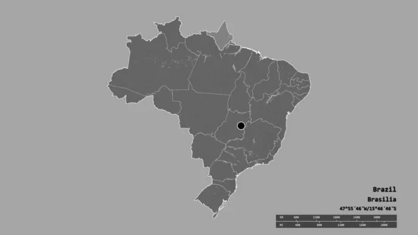 主要な地域部門と分離されたアマパ地域とブラジルの荒廃した形 ラベル 標高マップ 3Dレンダリング — ストック写真