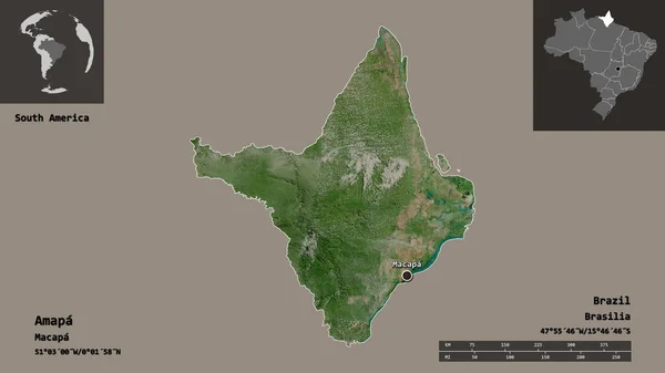 Shape Amapa Bundesstaat Von Brasilien Und Seine Hauptstadt Entfernungsskala Vorschau — Stockfoto