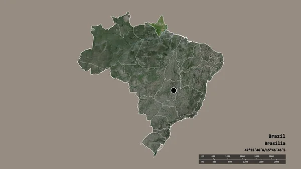 主要な地域部門と分離されたアマパ地域とブラジルの荒廃した形 ラベル 衛星画像 3Dレンダリング — ストック写真