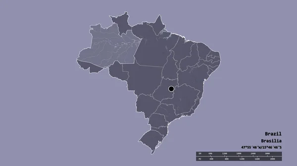 Desaturated Σχήμα Της Βραζιλίας Πρωτεύουσα Την Κύρια Περιφερειακή Διαίρεση Και — Φωτογραφία Αρχείου