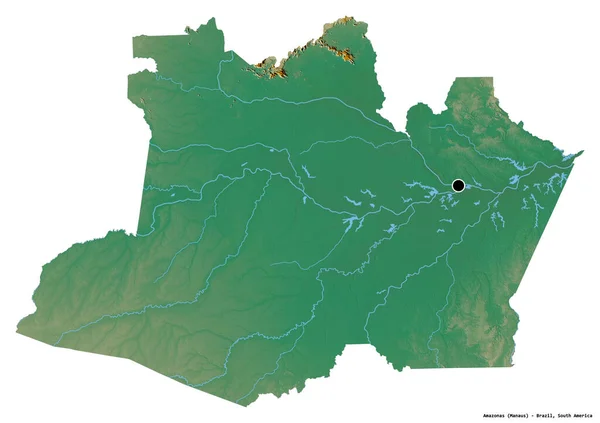 Forma Amazonas Estado Brasil Com Sua Capital Isolada Fundo Branco — Fotografia de Stock