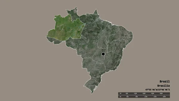 Forme Désaturée Brésil Avec Capitale Principale Division Régionale Région Amazonienne — Photo