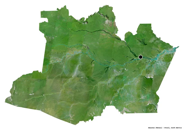 Форма Амазонас Штат Бразилія Столицею Ізольованою Білому Тлі Супутникові Знімки — стокове фото