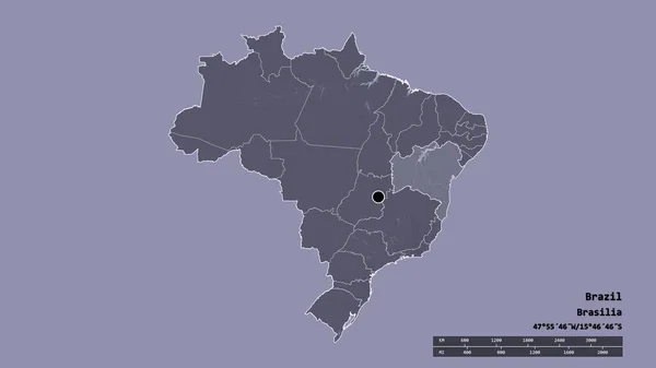 主要な地域部門と分離バイーア地域とブラジルの荒廃した形 ラベル 色の標高マップ 3Dレンダリング — ストック写真