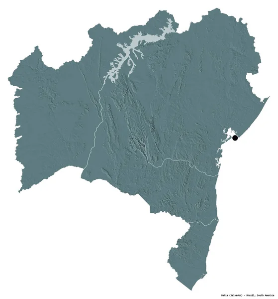 巴西巴伊亚州巴伊亚州的形状 首府被白色背景隔离 彩色高程图 3D渲染 — 图库照片