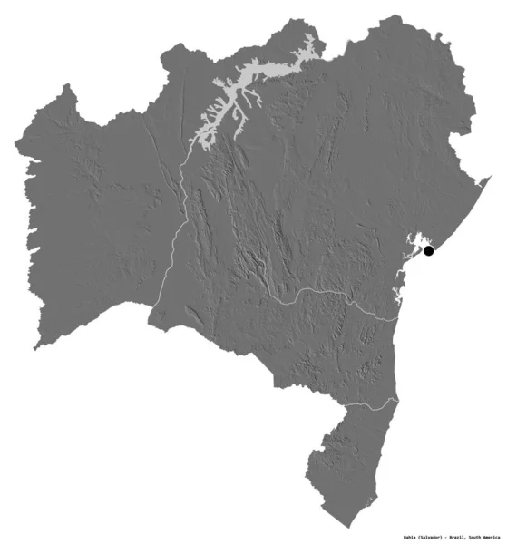 Tvar Bahia Stát Brazílie Hlavním Městem Izolovaným Bílém Pozadí Mapa — Stock fotografie