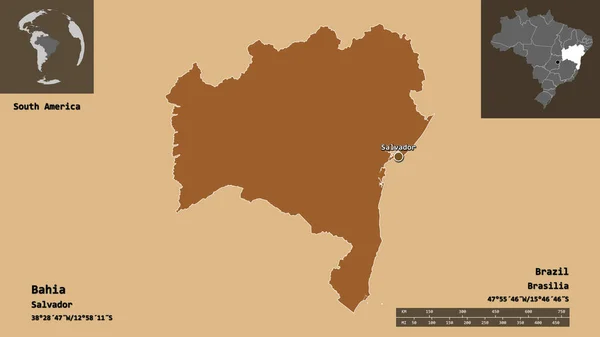 Forma Bahía Estado Brasil Capital Escala Distancia Vistas Previas Etiquetas — Foto de Stock