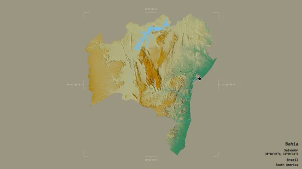 Area Bahia State Brazil Isolated Solid Background Georeferenced Bounding Box — Stock Photo, Image