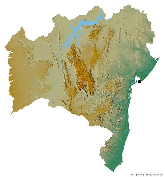 ブラジルのバイーア州の形で その首都は白い背景に孤立しています 地形図 3Dレンダリング — ストック写真