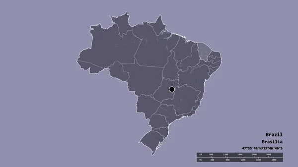 主要な地域部門と分離された海域とブラジルの荒廃した形 ラベル 色の標高マップ 3Dレンダリング — ストック写真