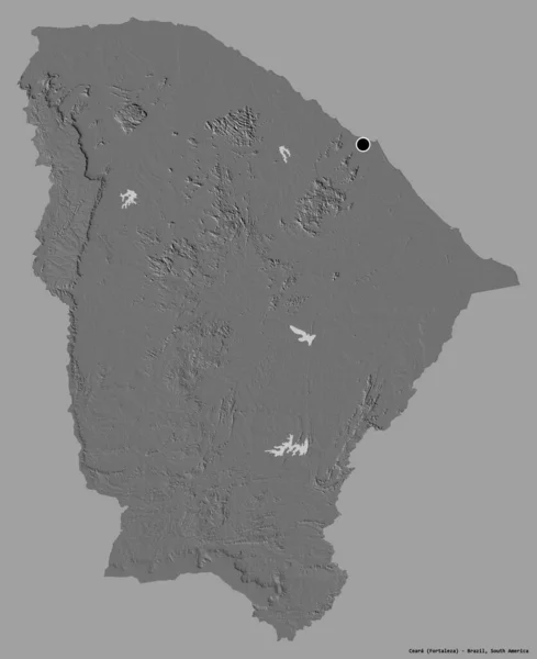 巴西塞阿拉州的形状 其首都以纯色背景隔离 Bilevel高程图 3D渲染 — 图库照片