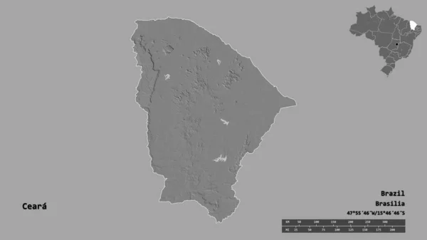 Forma Ceara Estado Brasil Con Capital Aislado Sobre Fondo Sólido —  Fotos de Stock