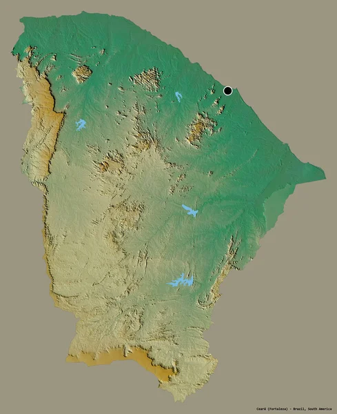 巴西塞阿拉州的形状 其首都以纯色背景隔离 地形浮雕图 3D渲染 — 图库照片